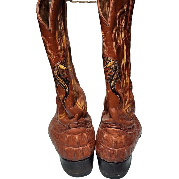 JOHNNY BOOTS Orange Brown Leather Gator Western Embroidered Boots US M7.5 W 9 - Picture 6 of 9